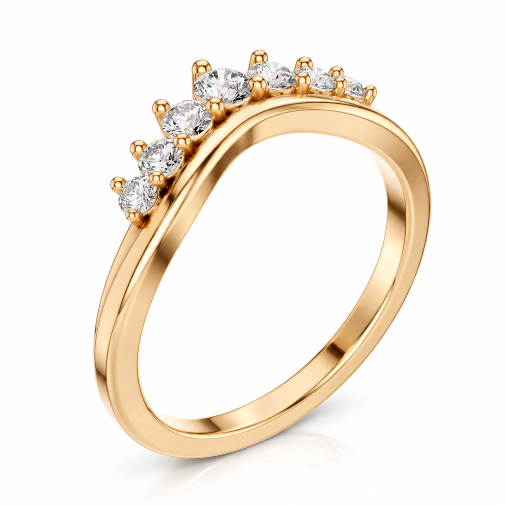 Curved Tiara Crown CZ Ring – Solid 14K or 18K Gold