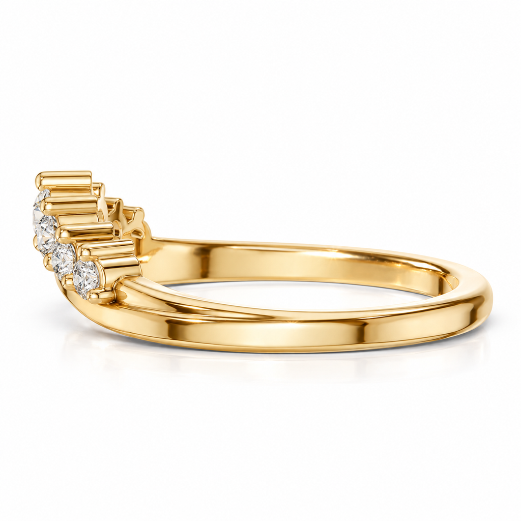 Curved Tiara Crown CZ Ring – Solid 14K or 18K Gold