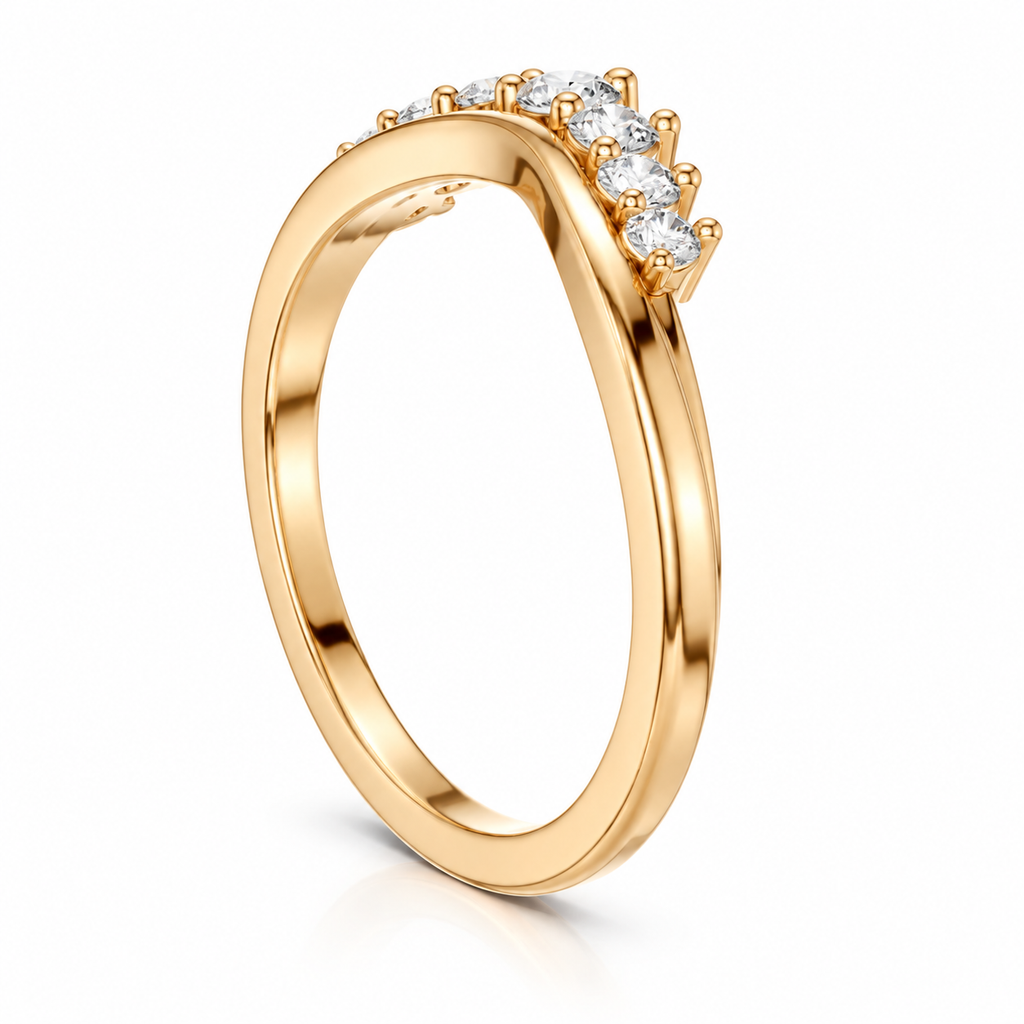 Curved Tiara Crown CZ Ring – Solid 14K or 18K Gold
