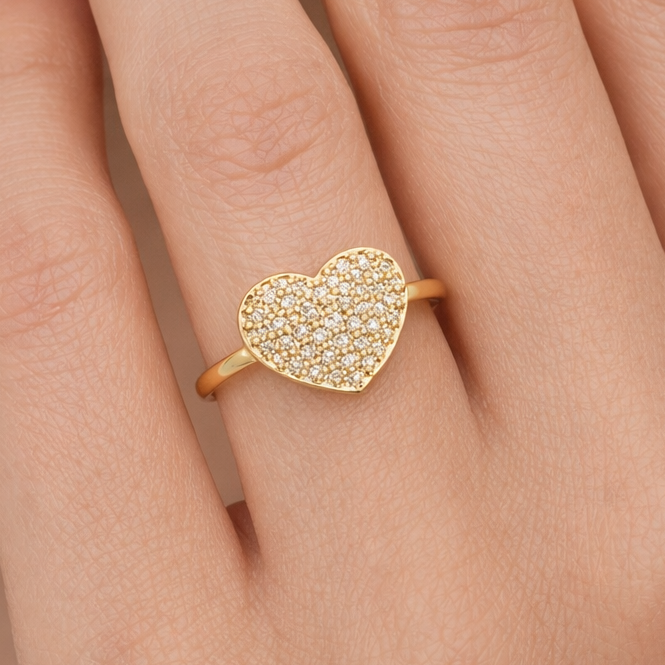 Anillo Signet pavé en oro 14k/18k con piedras brillantes
