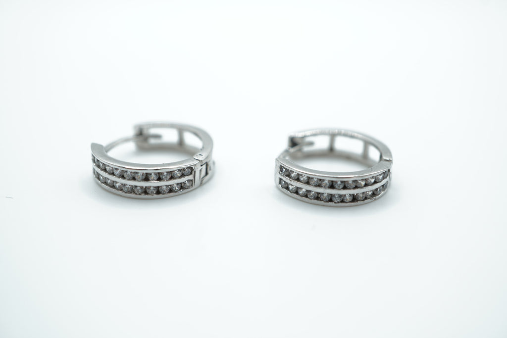 Double Row Huggie Hoop Earrings – 18K White Gold