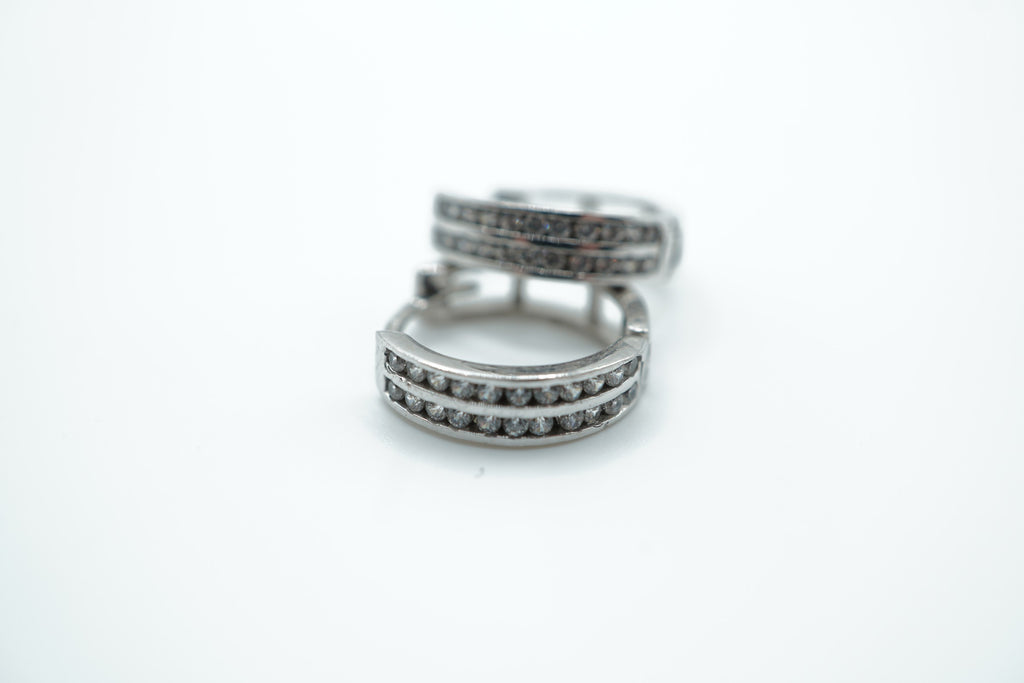 Double Row Huggie Hoop Earrings – 18K White Gold