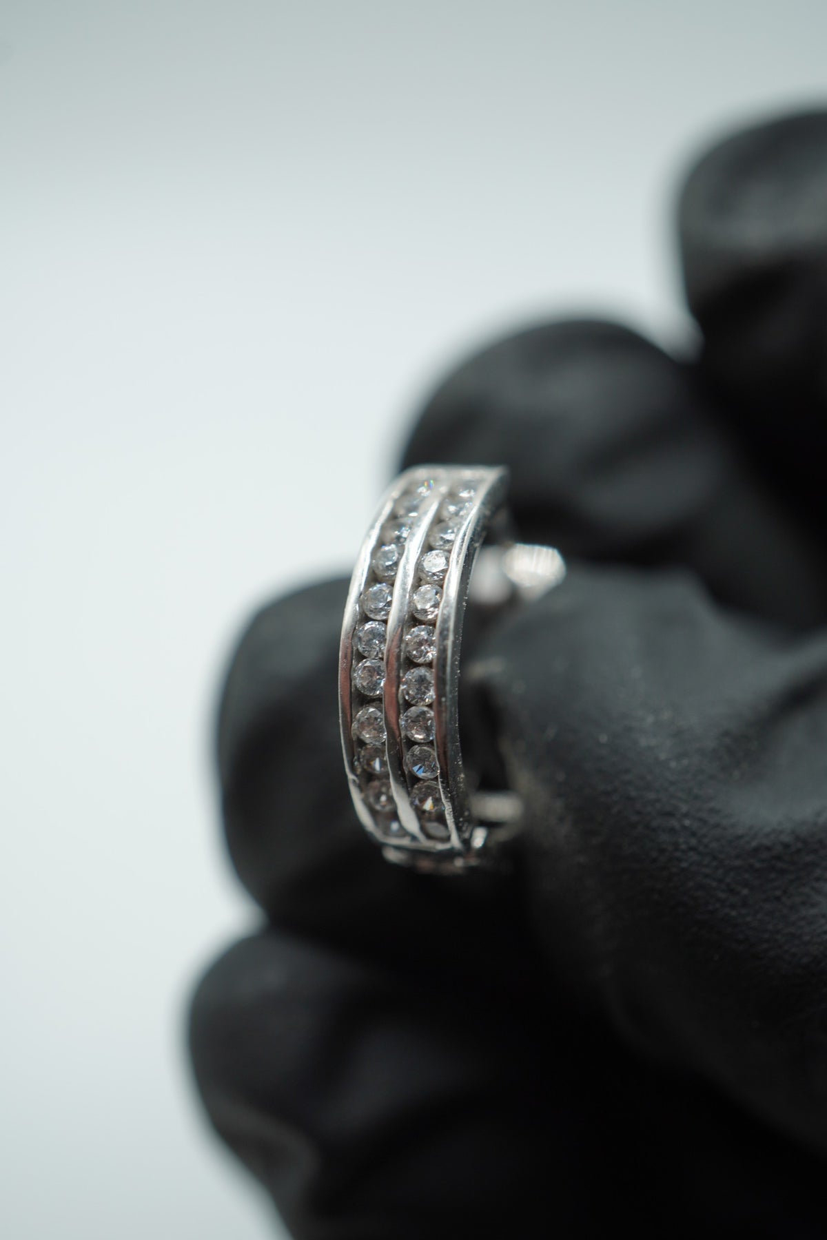 Double Row Huggie Hoop Earrings – 18K White Gold