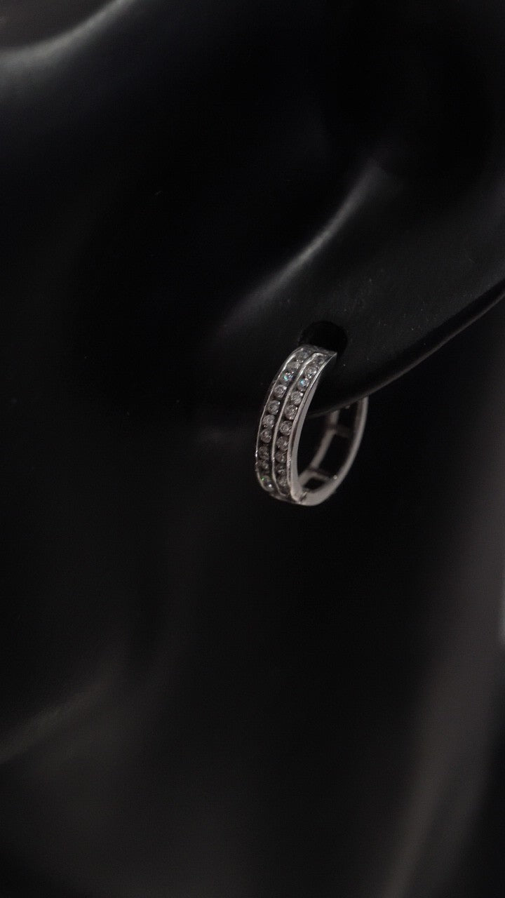 Double Row Huggie Hoop Earrings – 18K White Gold