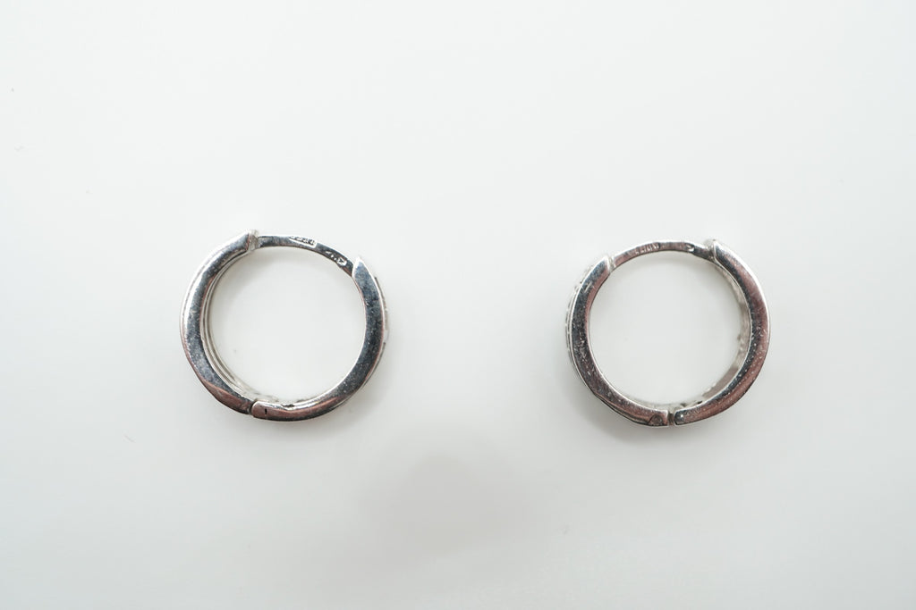 Double Row Huggie Hoop Earrings – 18K White Gold