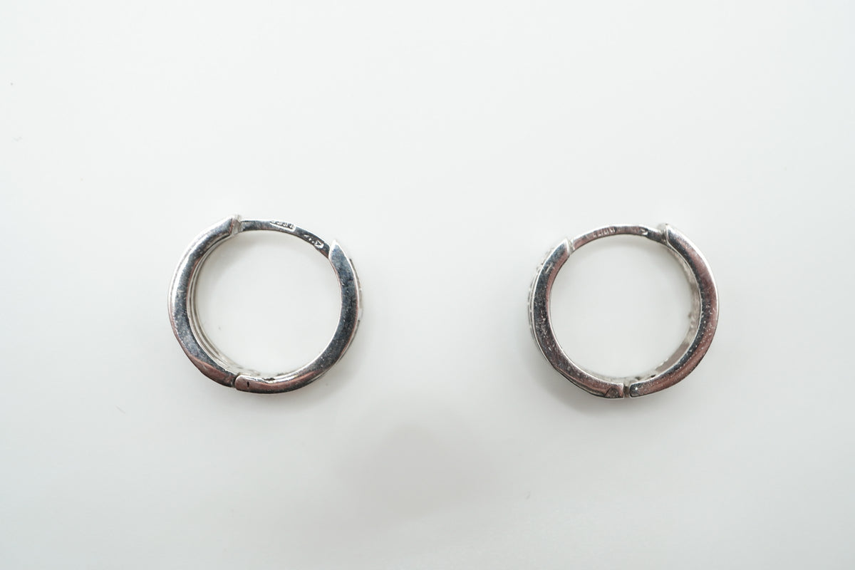 Double Row Huggie Hoop Earrings – 18K White Gold