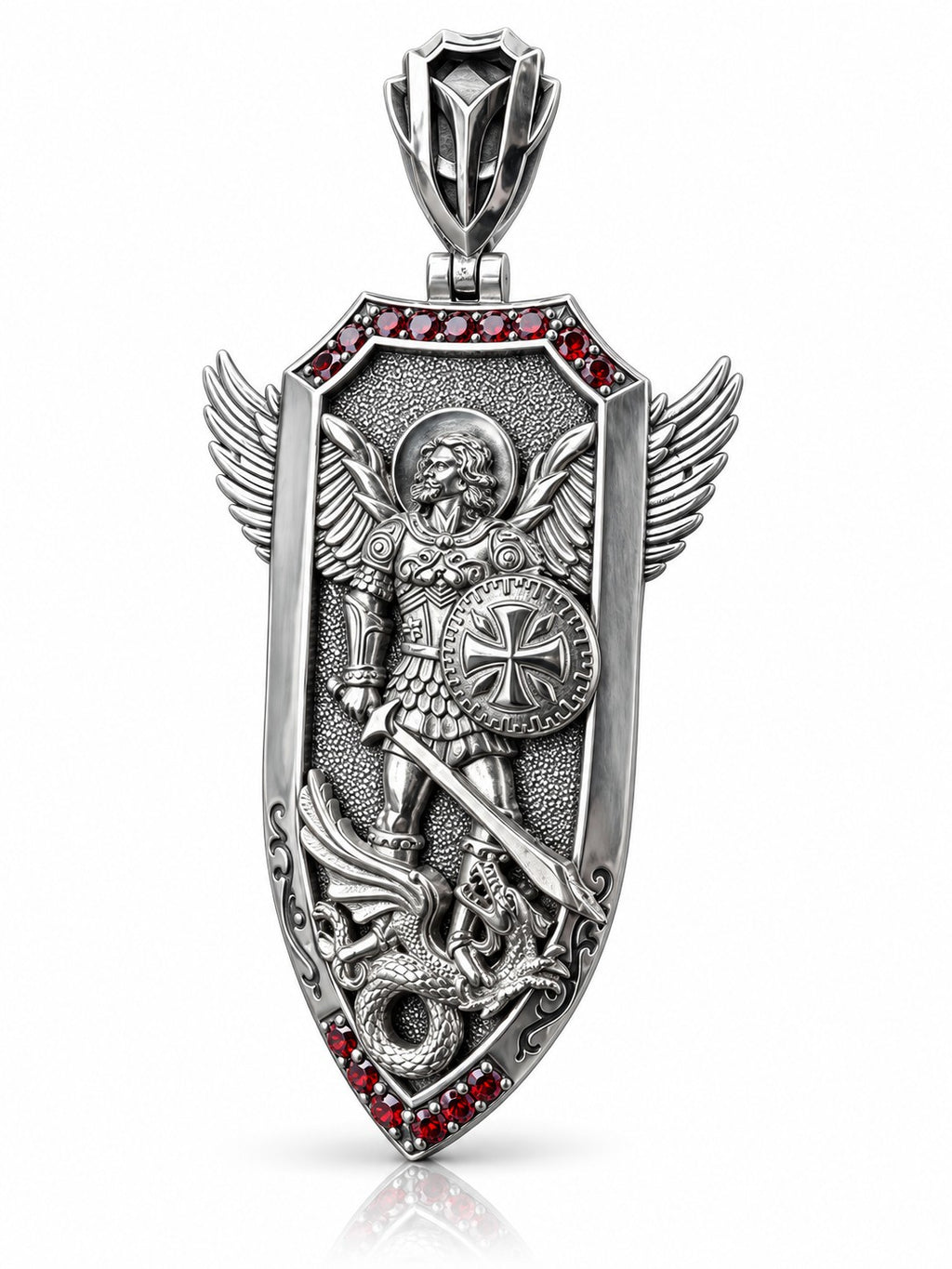 Saint Michael Archangel Winged Shield Pendant – Sterling Silver
