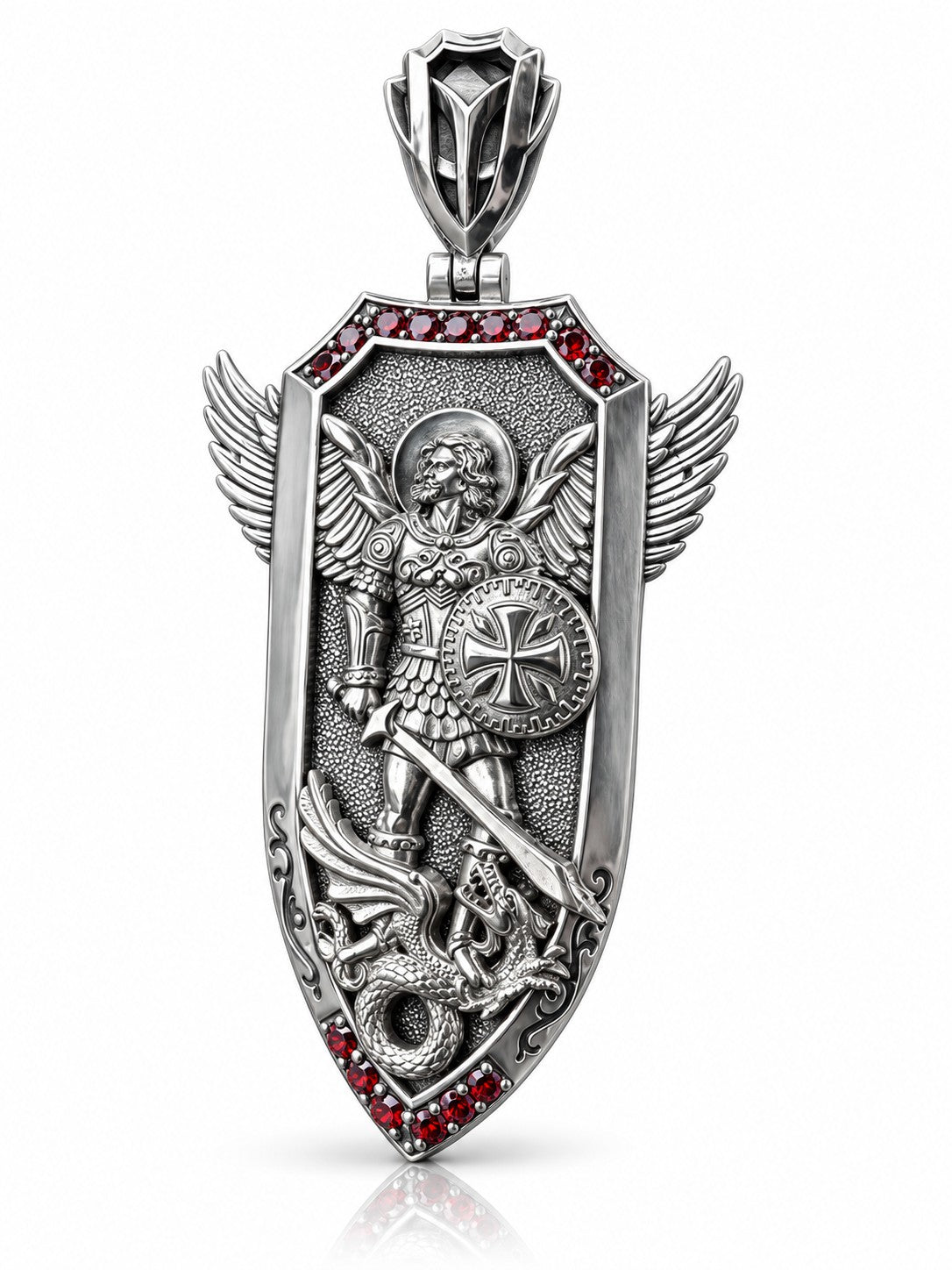 Saint Michael Archangel Winged Shield Pendant – Sterling Silver