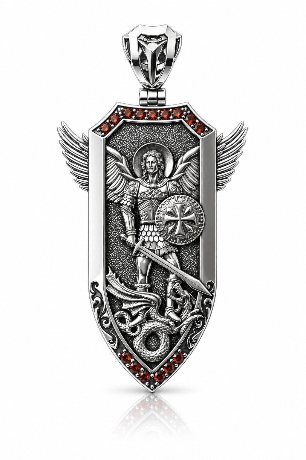 Saint Michael Archangel Winged Shield Pendant – Sterling Silver