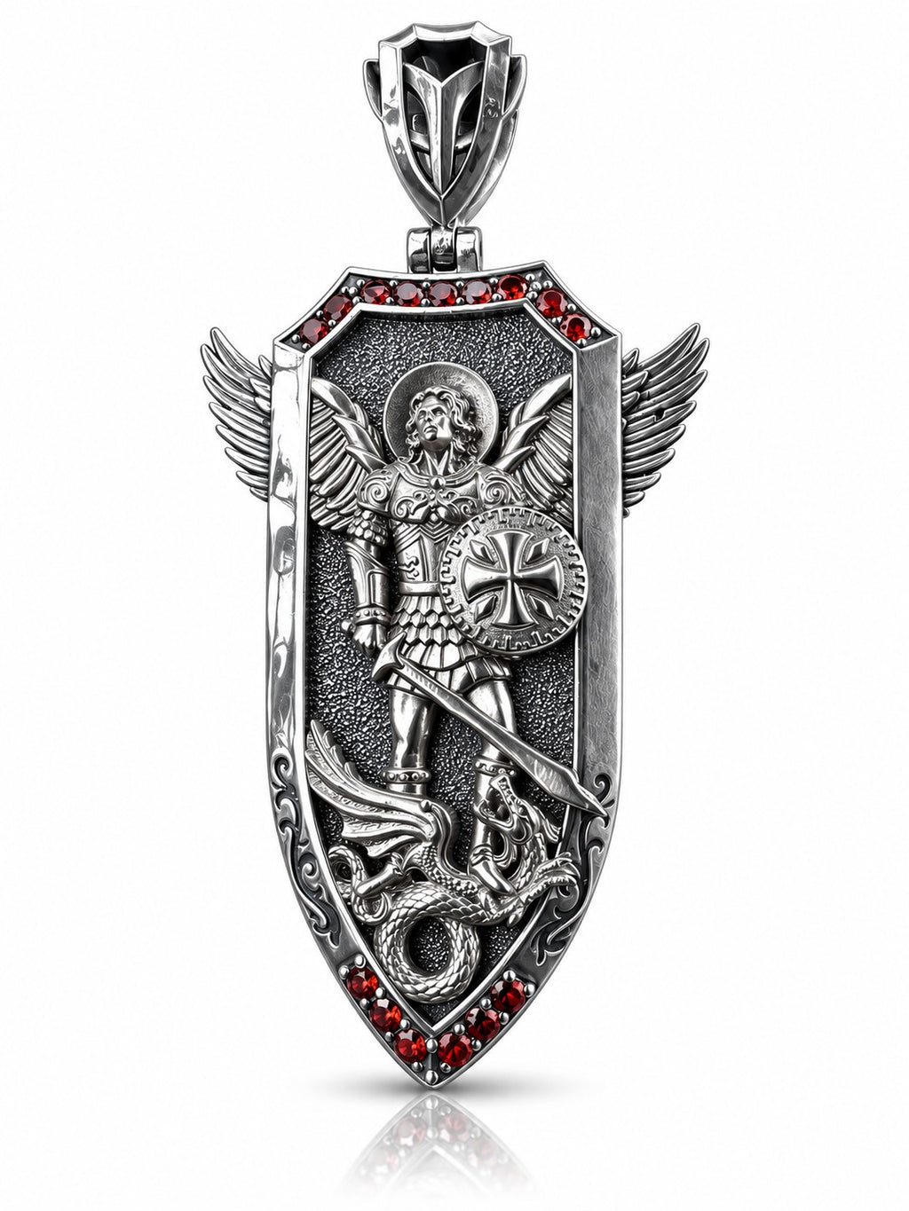 Saint Michael Archangel Winged Shield Pendant – Sterling Silver