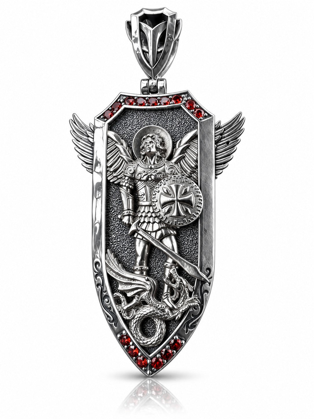 Saint Michael Archangel Winged Shield Pendant – Sterling Silver