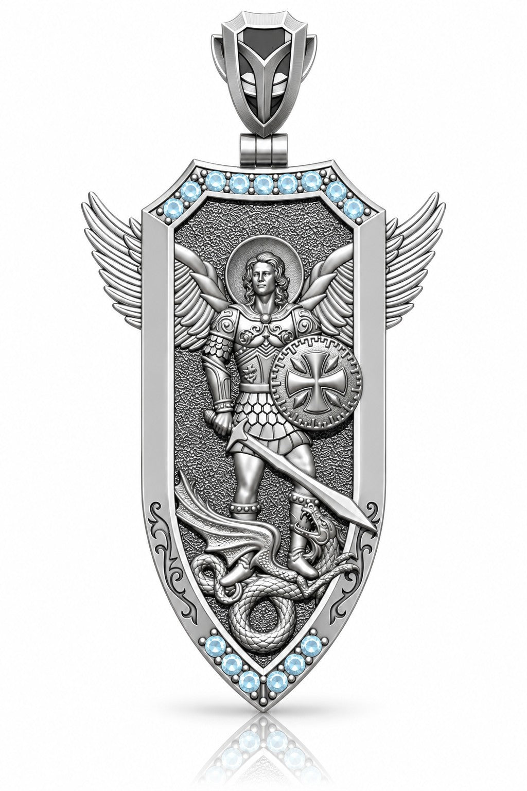 Saint Michael Archangel Winged Shield Pendant – Sterling Silver