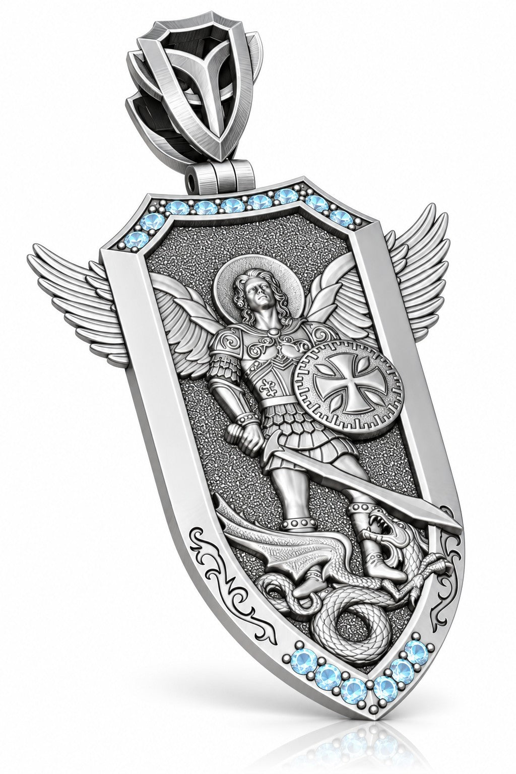Saint Michael Archangel Winged Shield Pendant – Sterling Silver