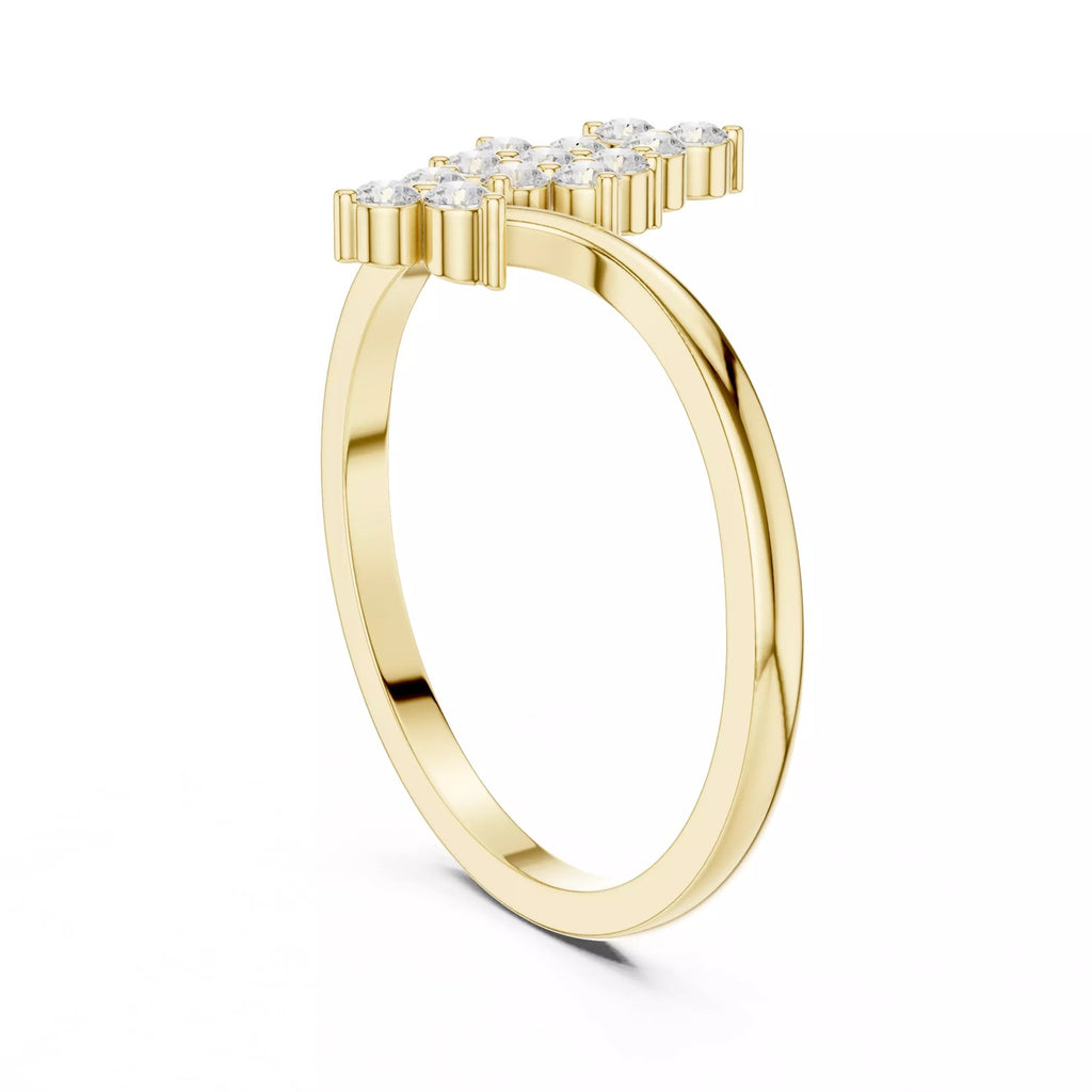 Cluster Bypass Ring with 13 CZ Stones – Solid 14K or 18K Gold