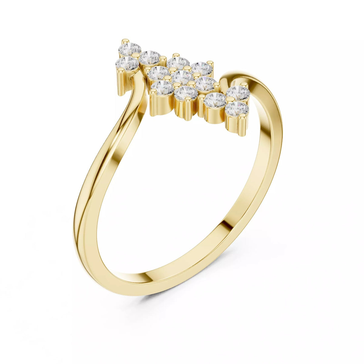 Cluster Bypass Ring with 13 CZ Stones – Solid 14K or 18K Gold