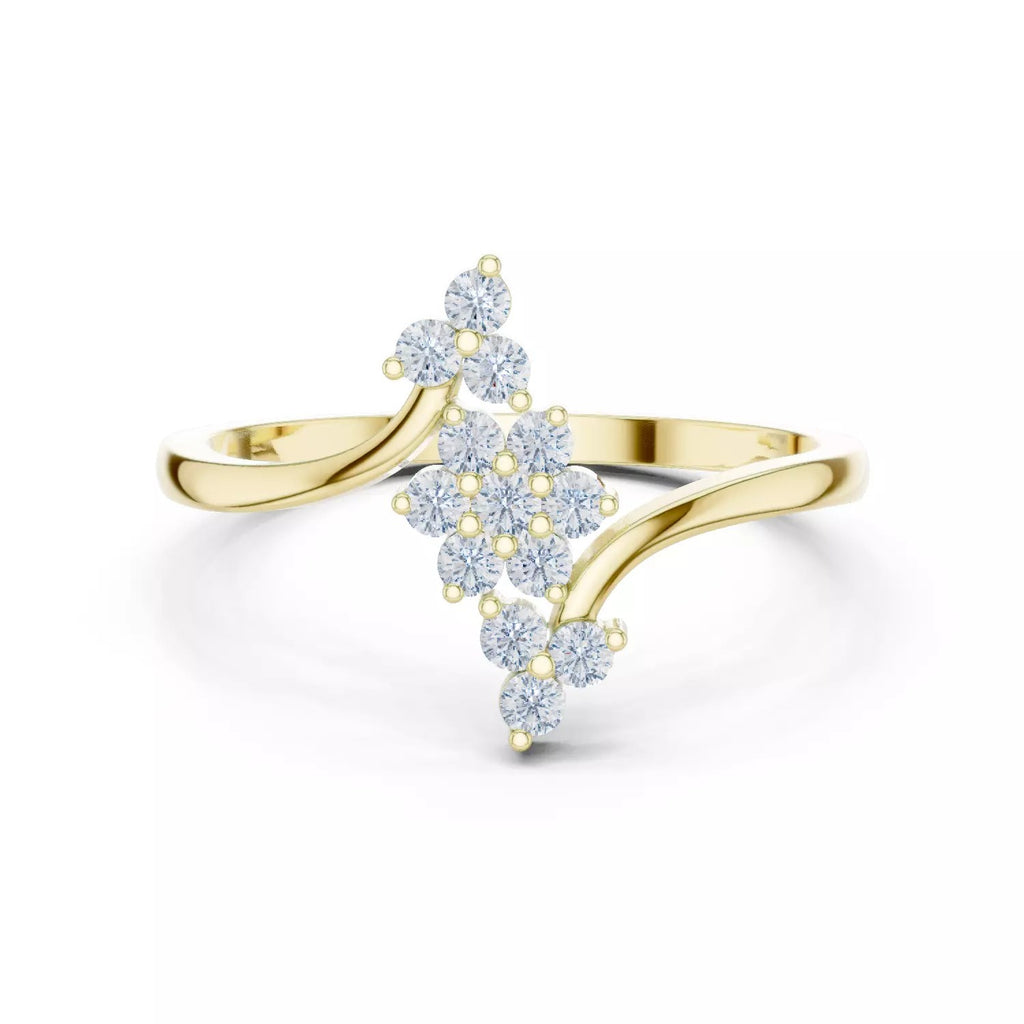 Cluster Bypass Ring with 13 CZ Stones – Solid 14K or 18K Gold