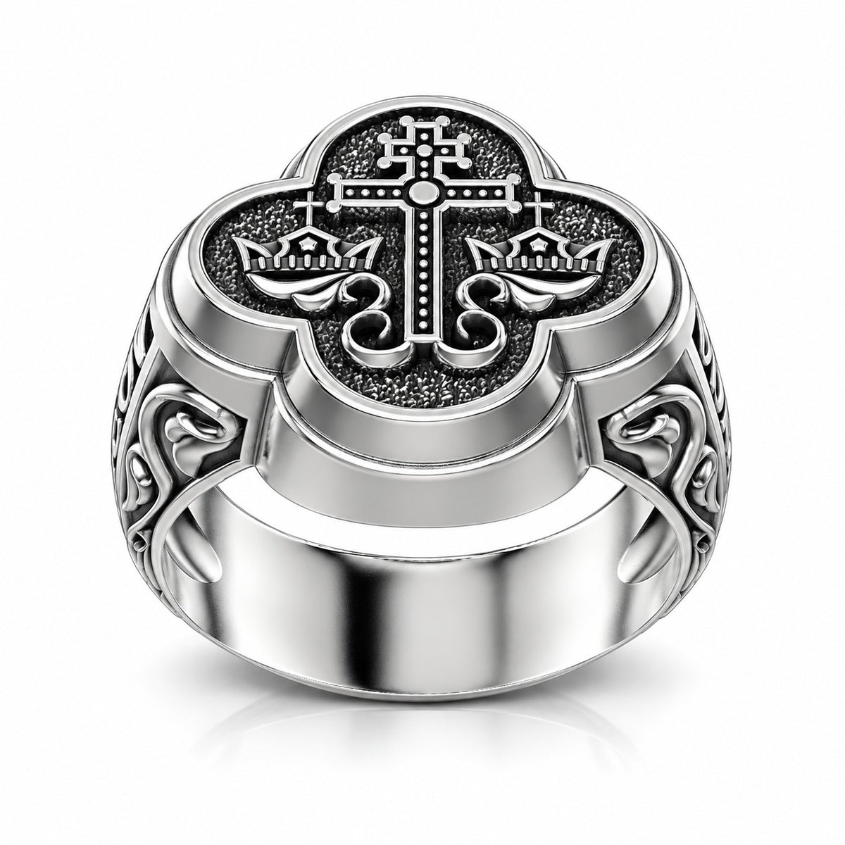 Orthodox Byzantine Cross and Crowns Signet Ring – Sterling Silver