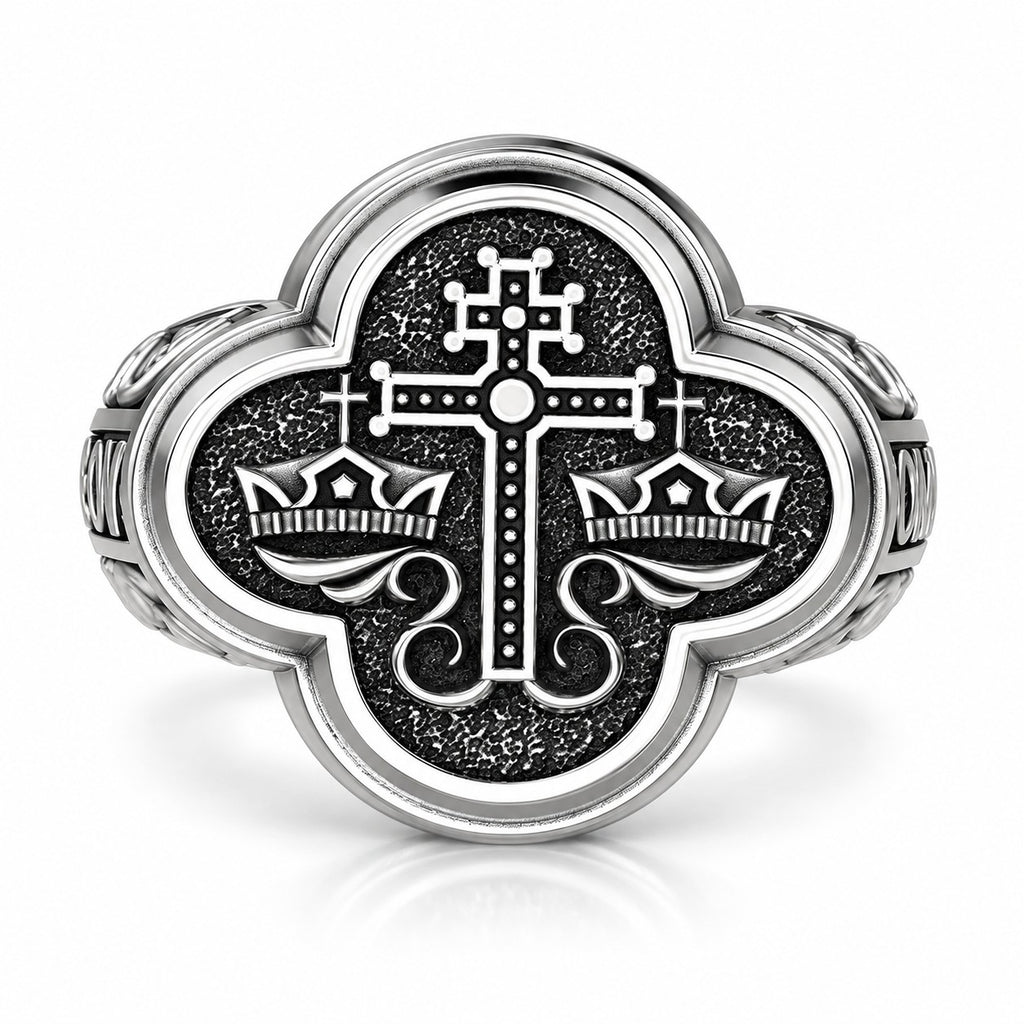 Orthodox Byzantine Cross and Crowns Signet Ring – Sterling Silver