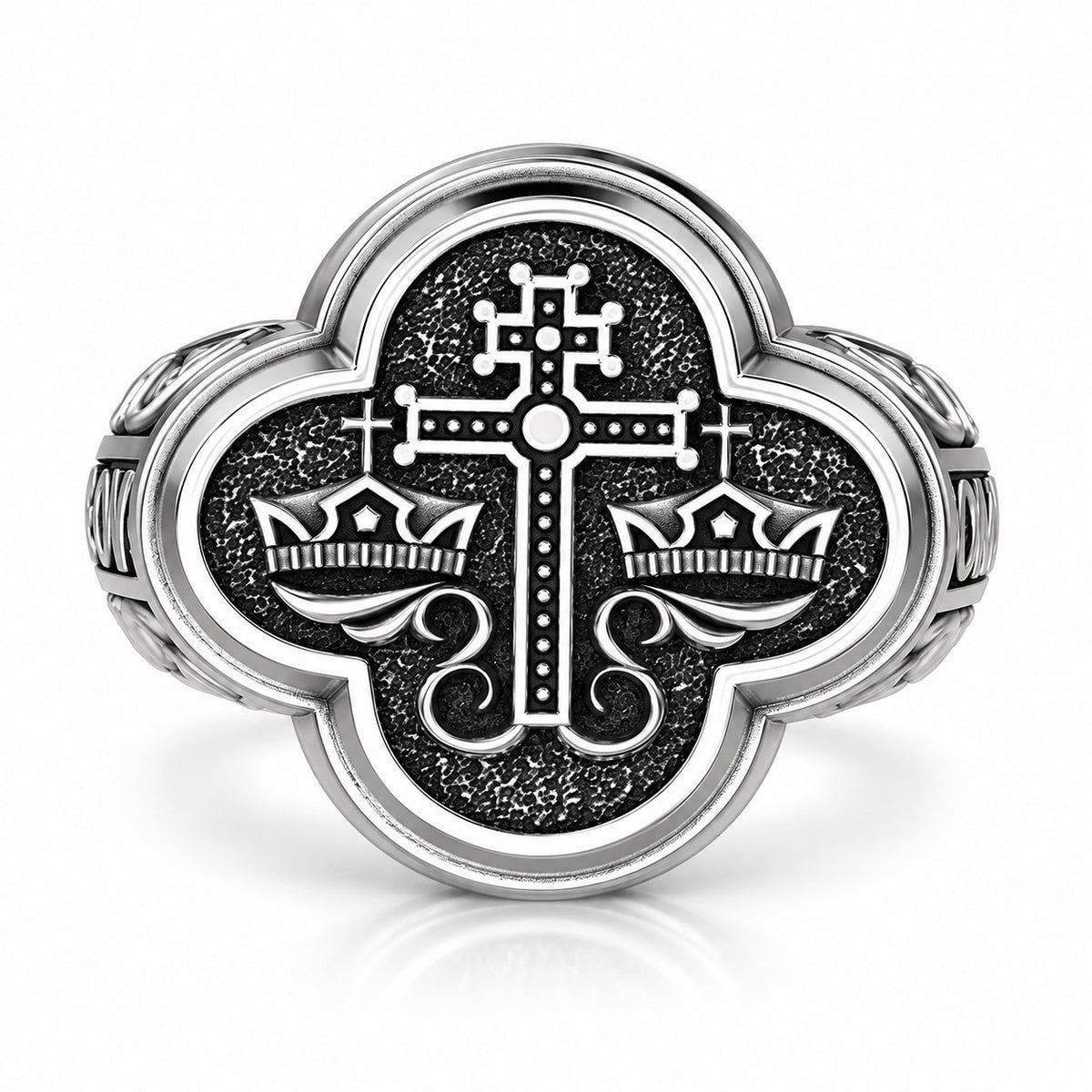 Orthodox Byzantine Cross and Crowns Signet Ring – Sterling Silver