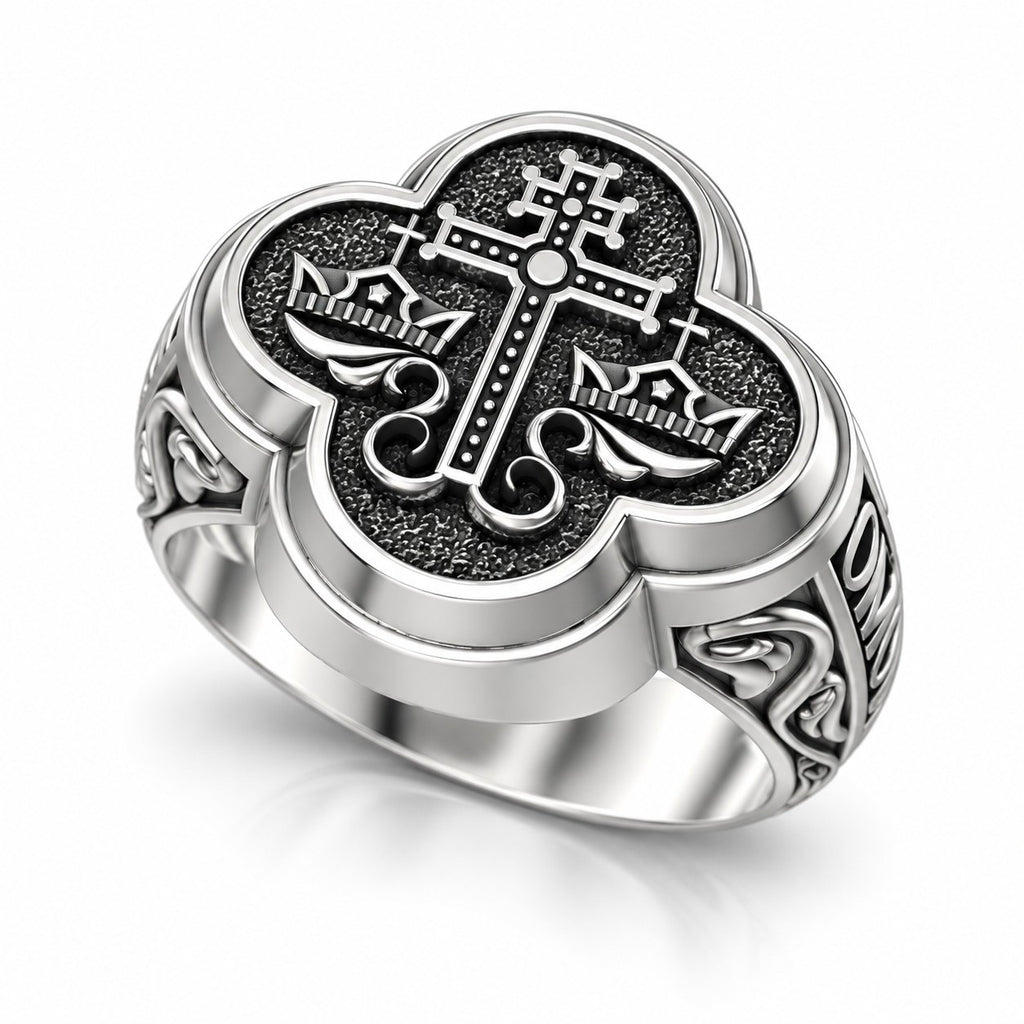 Orthodox Byzantine Cross and Crowns Signet Ring – Sterling Silver