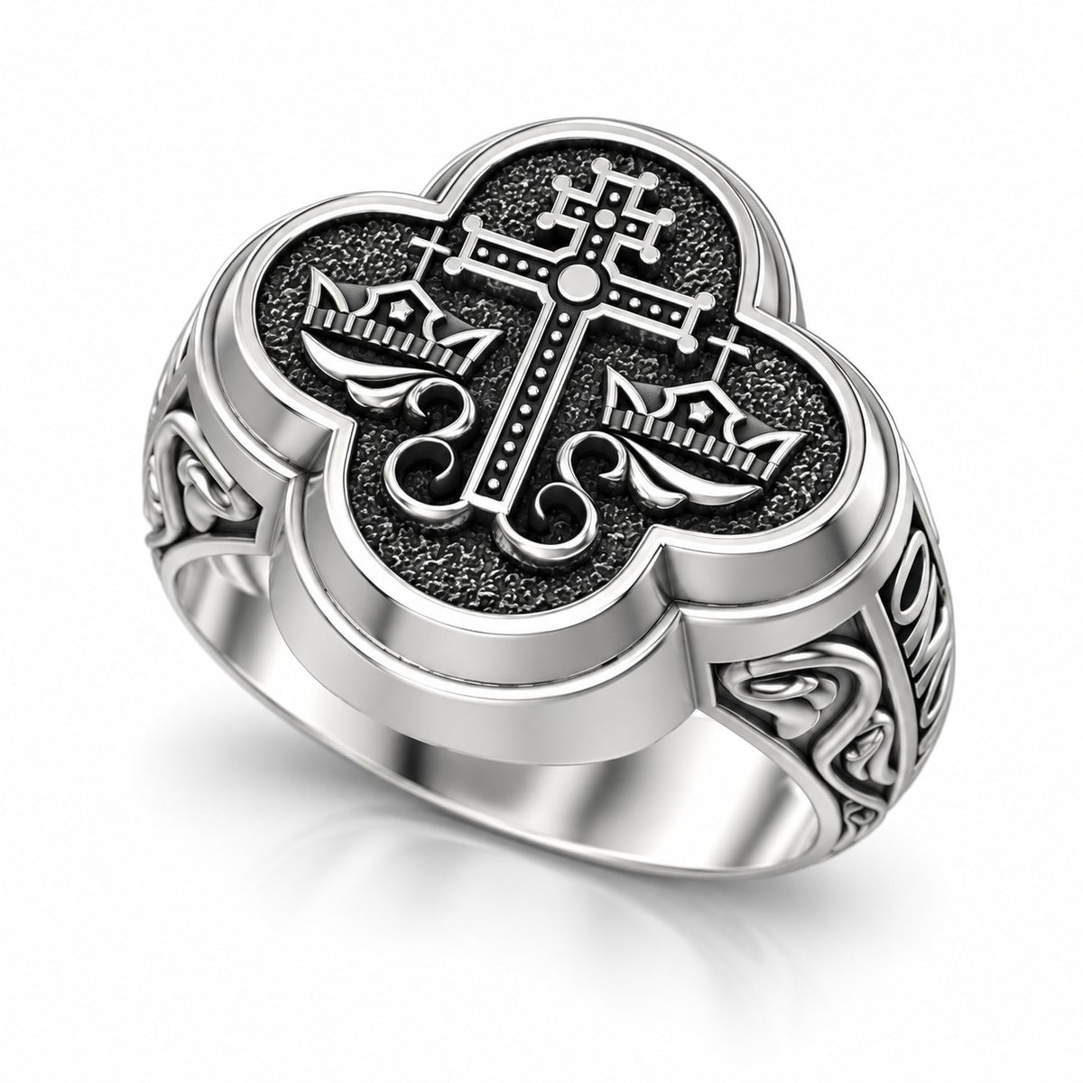 Orthodox Byzantine Cross and Crowns Signet Ring – Sterling Silver