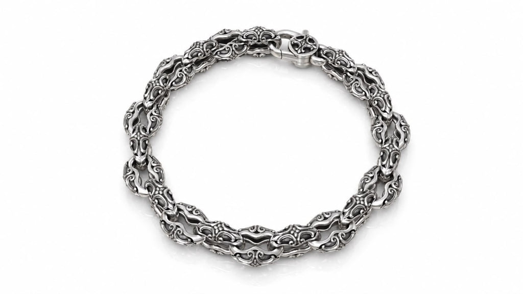 Gothic Scroll Mariner Link Bracelet – Sterling Silver