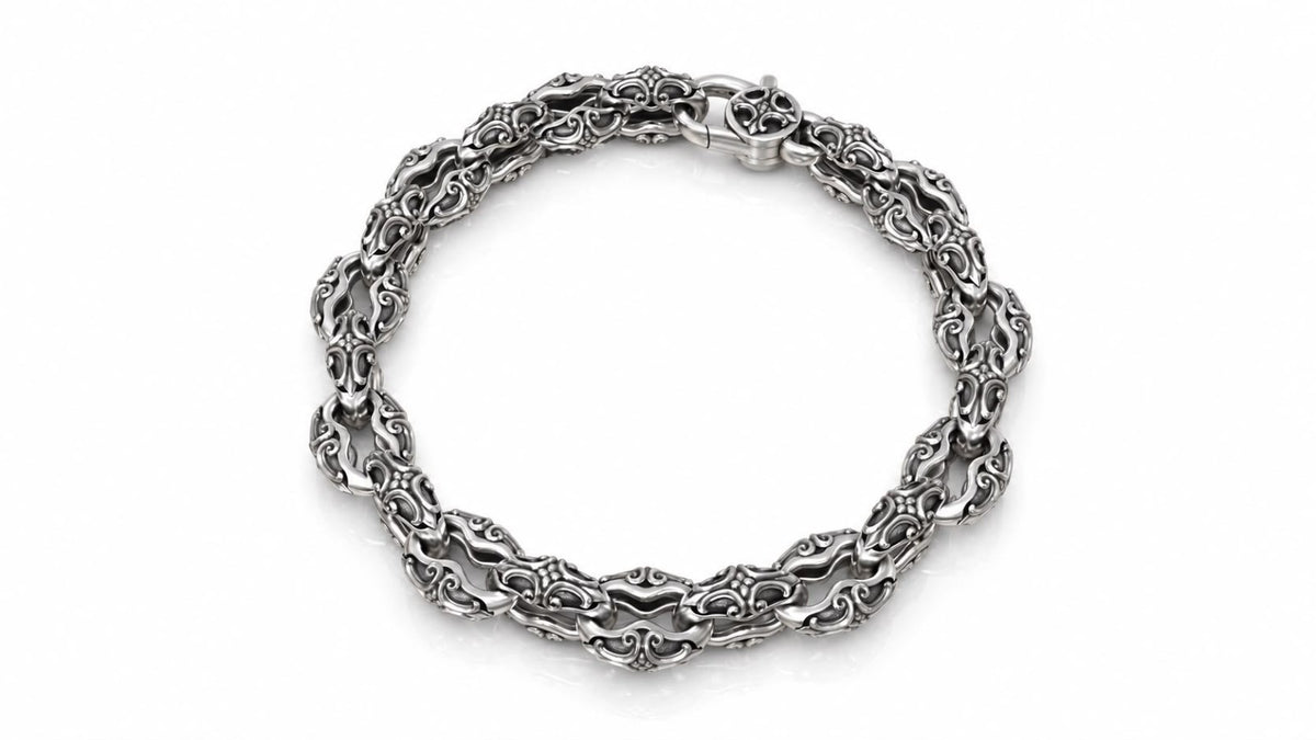 Gothic Scroll Mariner Link Bracelet – Sterling Silver