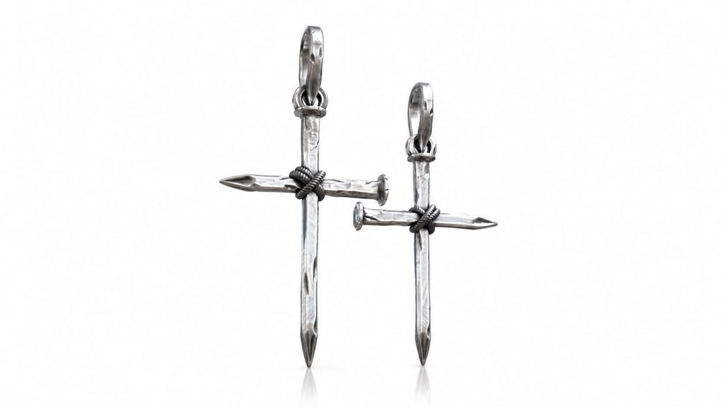 Rope-Wrapped Nail Cross Pendant – Sterling Silver