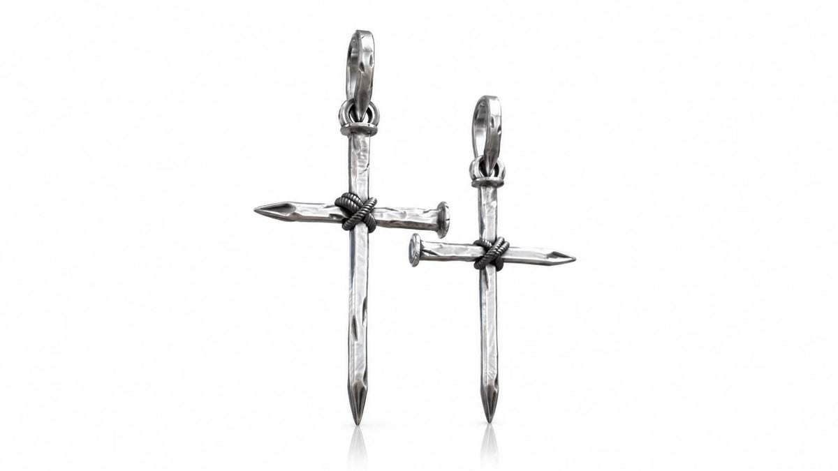 Rope-Wrapped Nail Cross Pendant – Sterling Silver