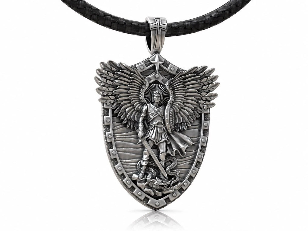 Saint Michael Shield Ring & Pendant Set – Sterling Silver