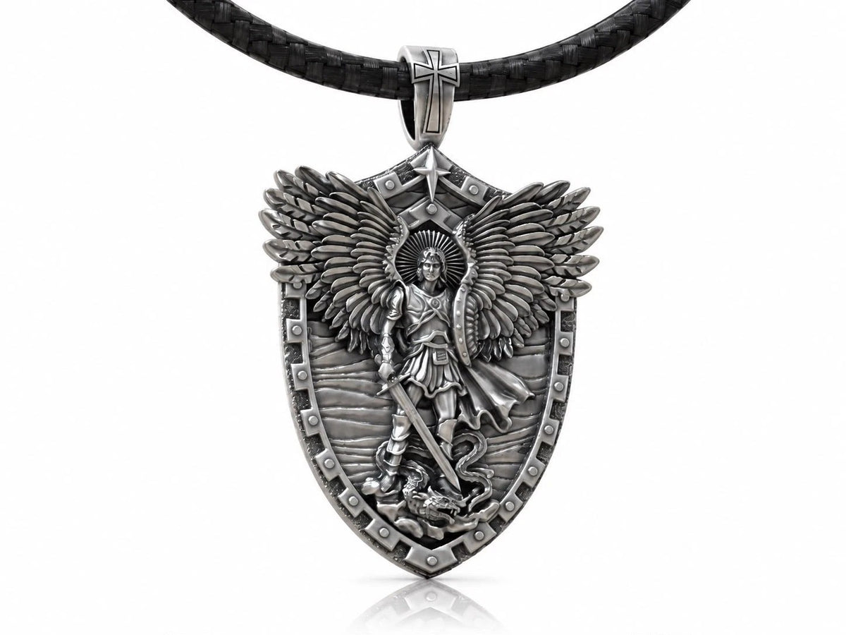 Saint Michael Shield Ring & Pendant Set – Sterling Silver