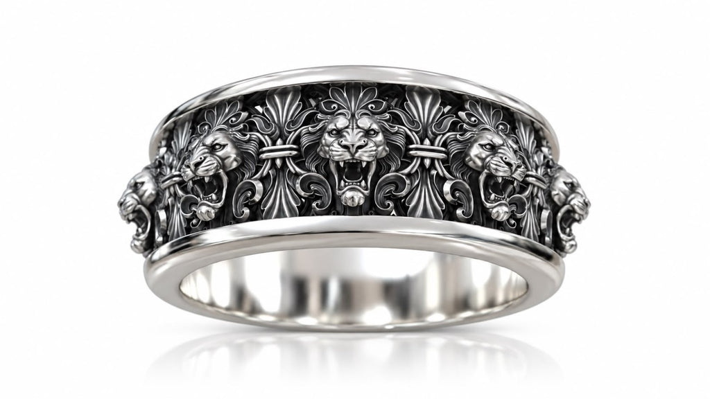 Roaring Lion Baroque Band Ring – Sterling Silver