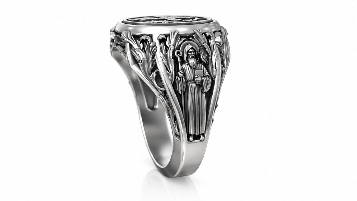 Saint Benedict Medal Signet Ring – Sterling Silver