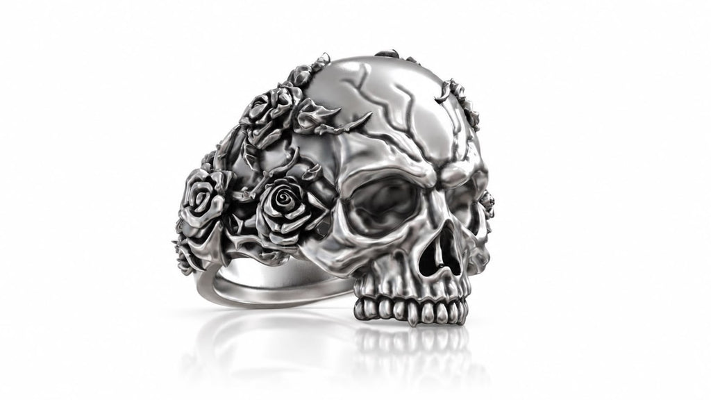 Skull & Roses Gothic Ring – Sterling Silver