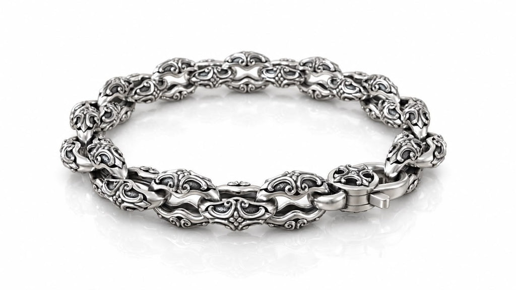 Gothic Scroll Mariner Link Bracelet – Sterling Silver