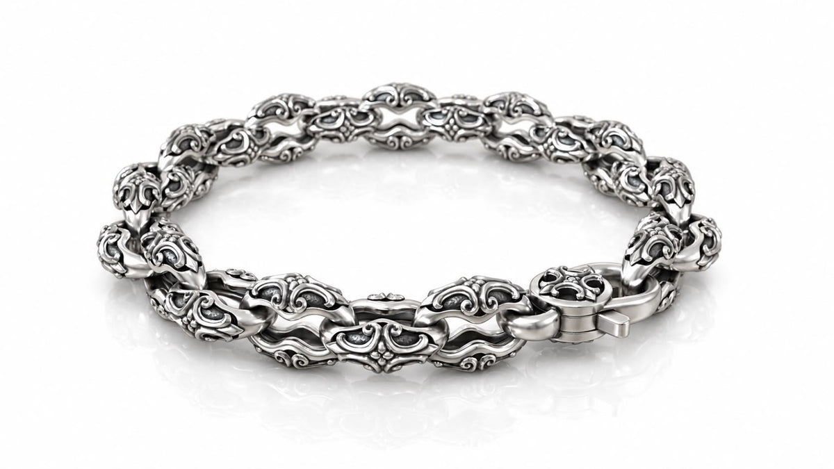 Gothic Scroll Mariner Link Bracelet – Sterling Silver
