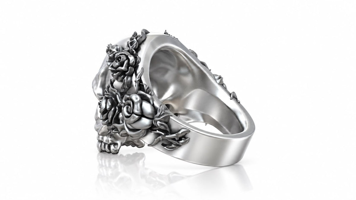 Skull & Roses Gothic Ring – Sterling Silver