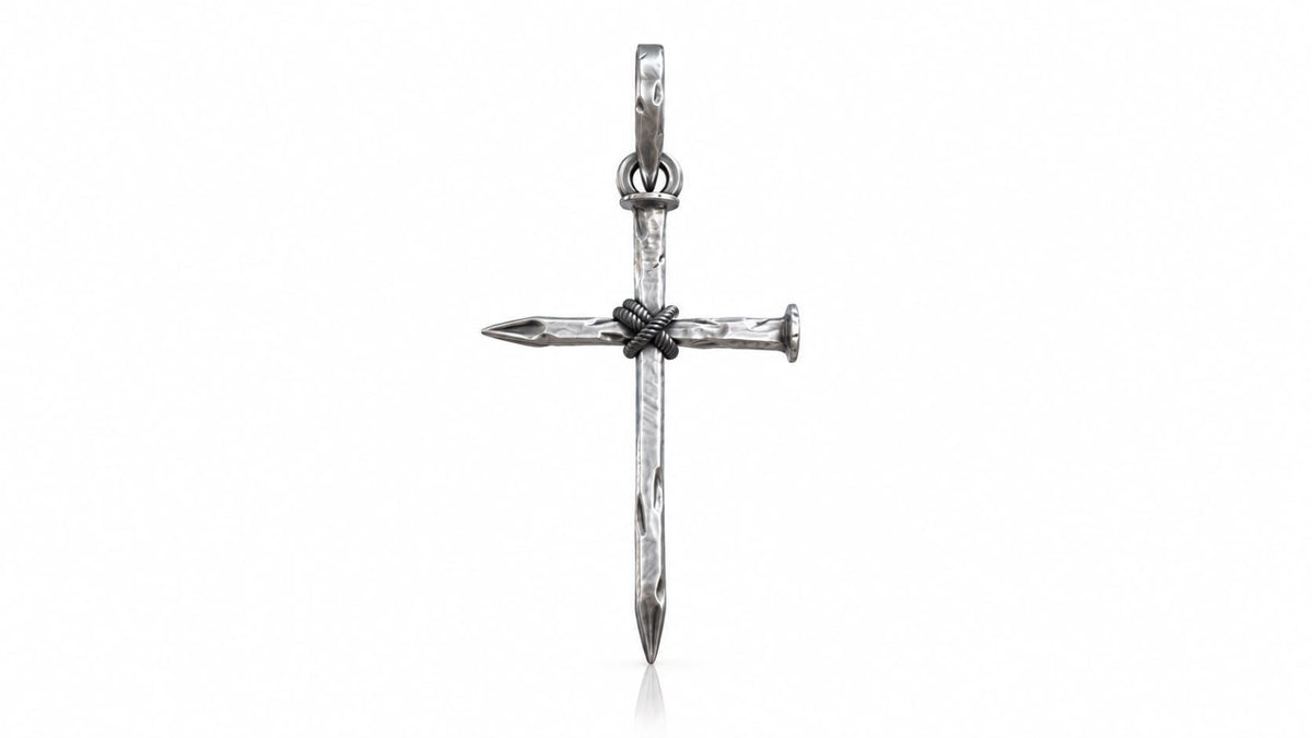 Rope-Wrapped Nail Cross Pendant – Sterling Silver