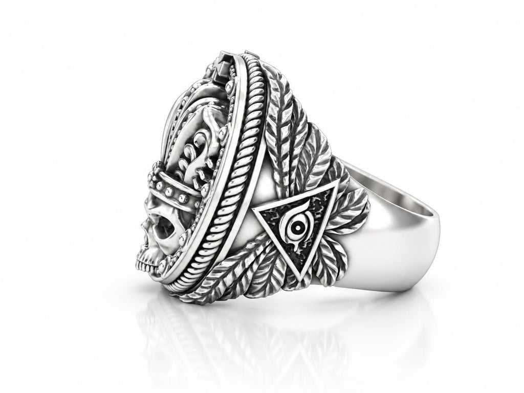 Crowned King Skull Signet Ring – Sterling Silver