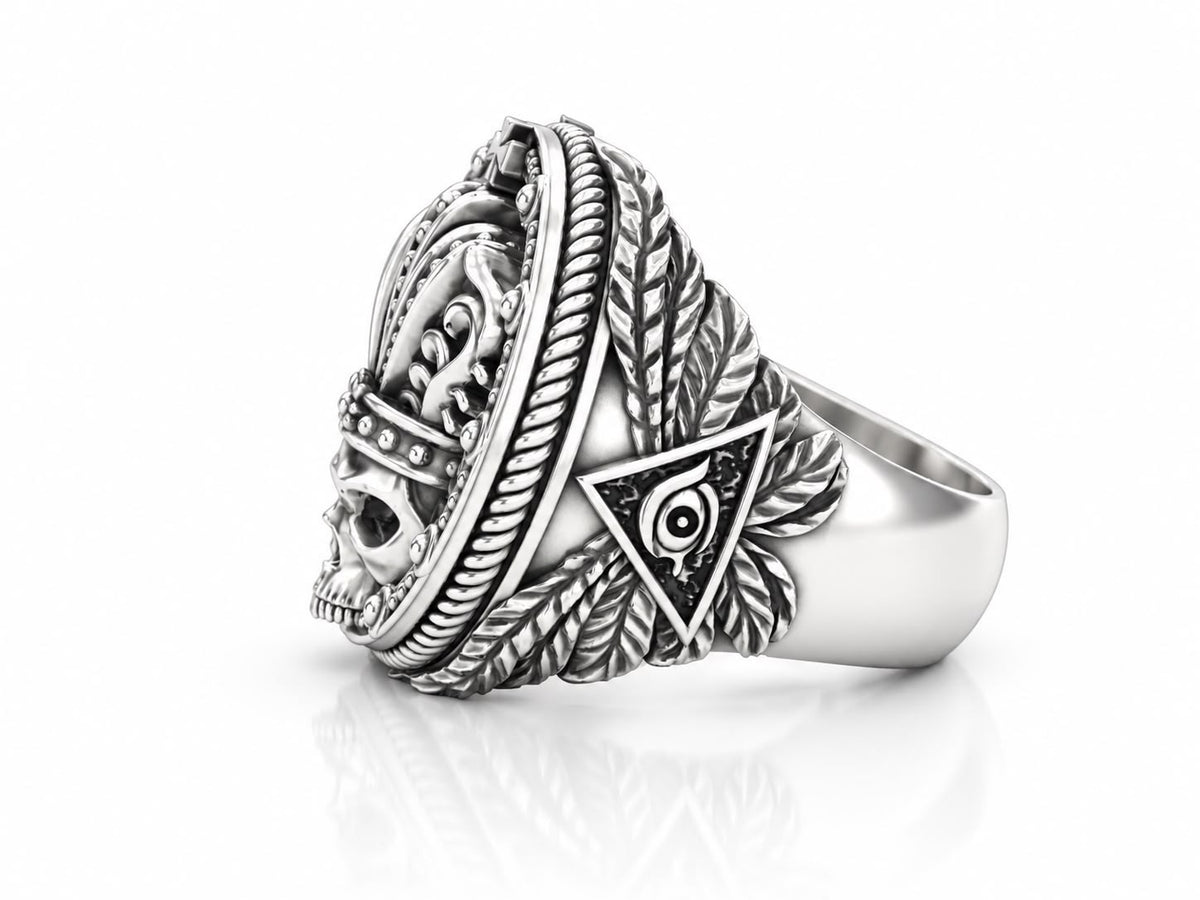 Crowned King Skull Signet Ring – Sterling Silver