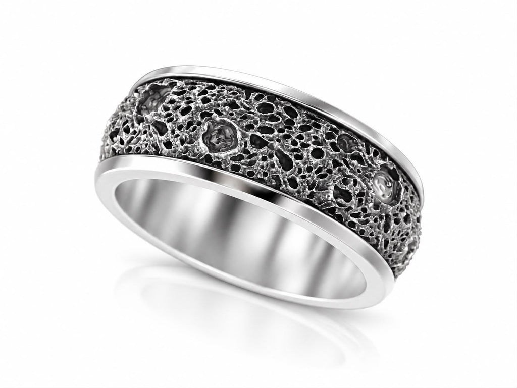 Lunar Crater Meteorite Band Ring – Sterling Silver