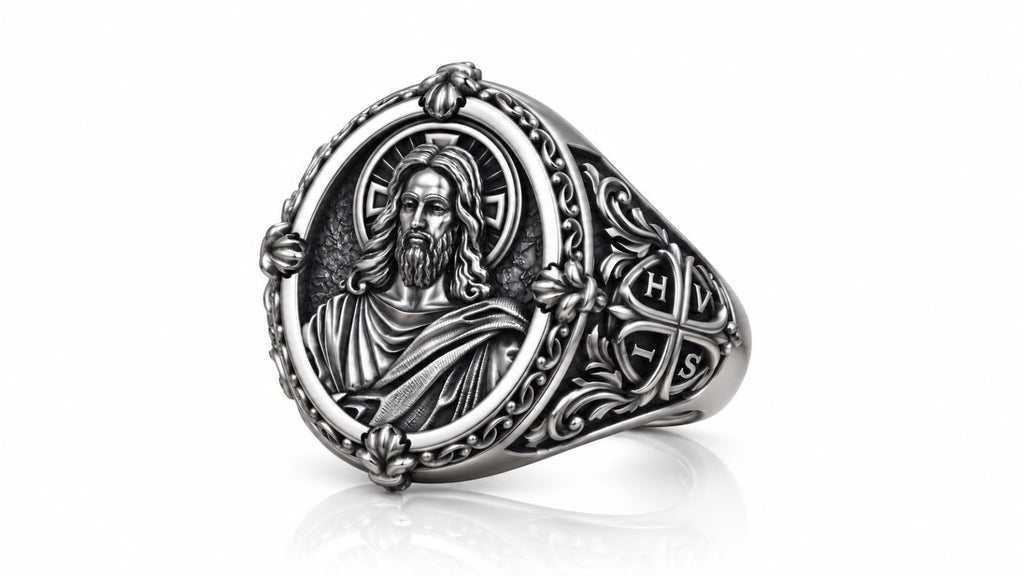 Christ Oval Baroque Signet Ring – Sterling Silver