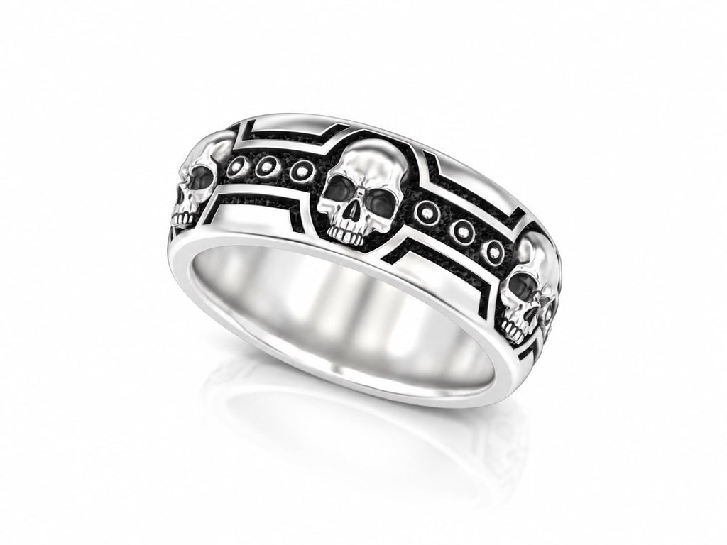 Skull Rivet Biker Band Ring – Sterling Silver