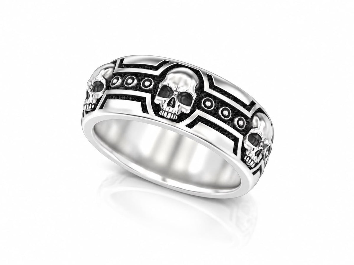 Skull Rivet Biker Band Ring – Sterling Silver