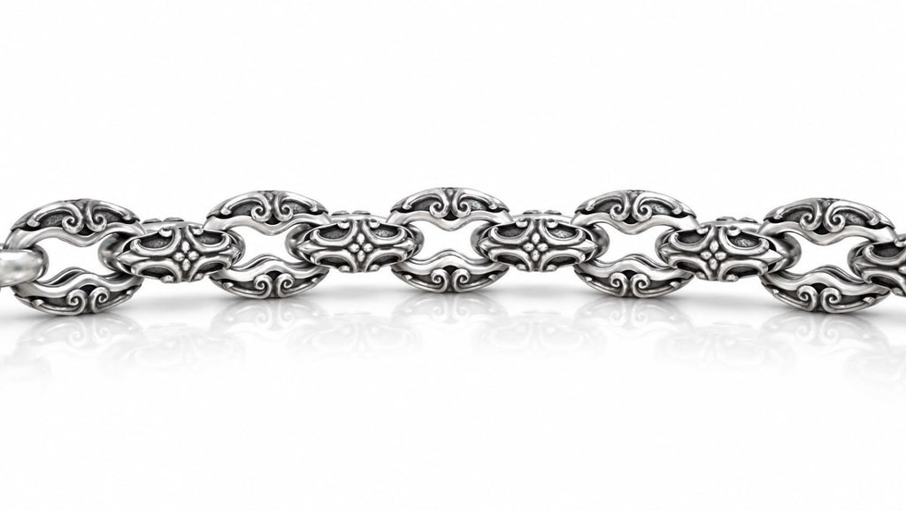 Gothic Scroll Mariner Link Bracelet – Sterling Silver