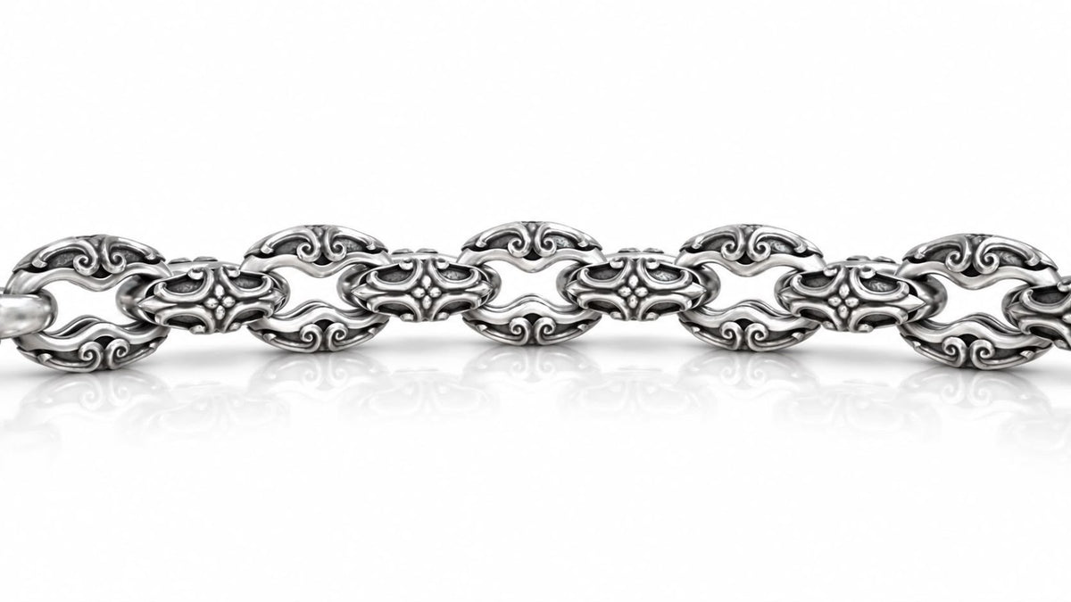 Gothic Scroll Mariner Link Bracelet – Sterling Silver