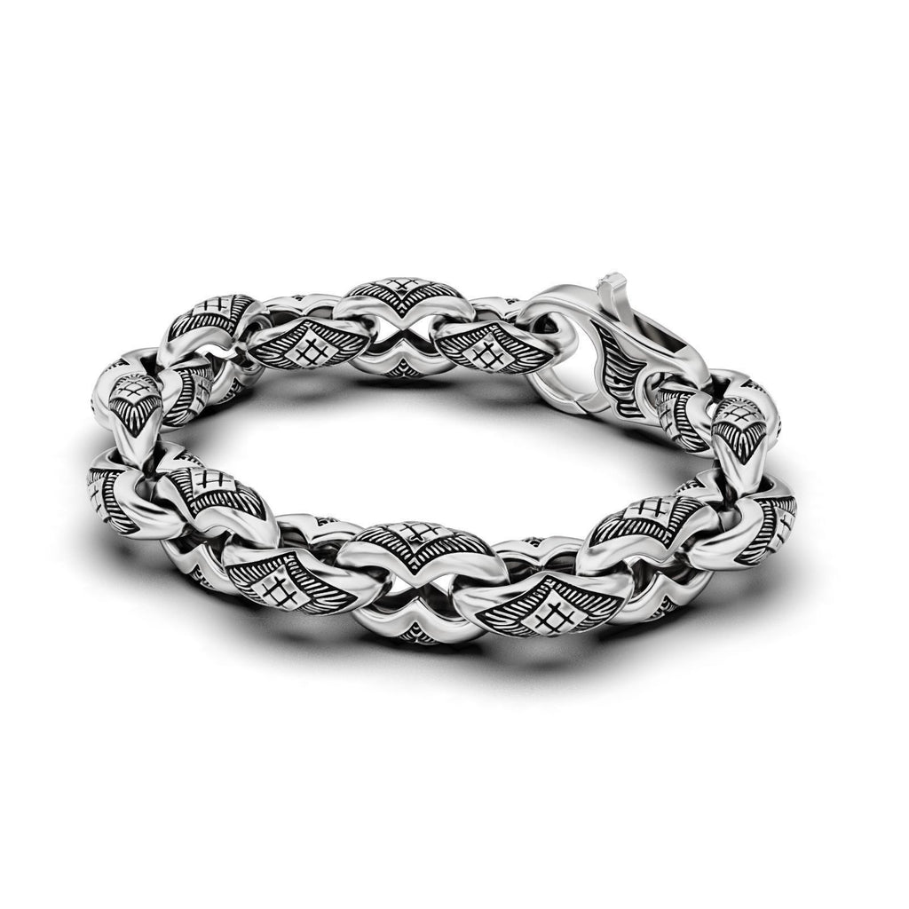 Wing Feather Chain Link Bracelet – Sterling Silver