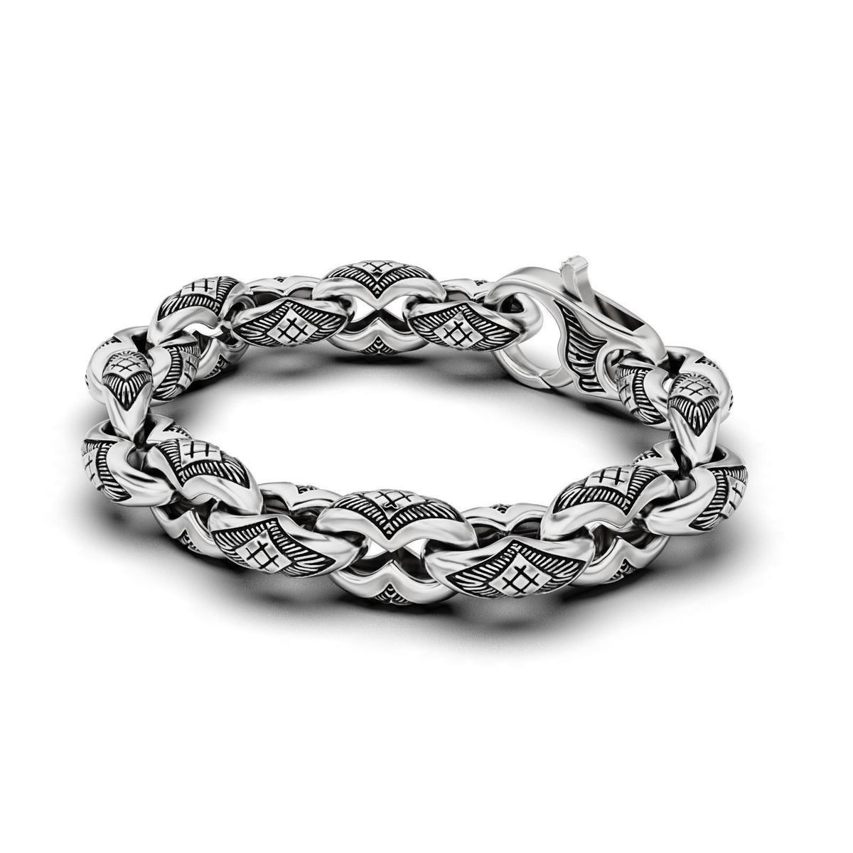 Wing Feather Chain Link Bracelet – Sterling Silver