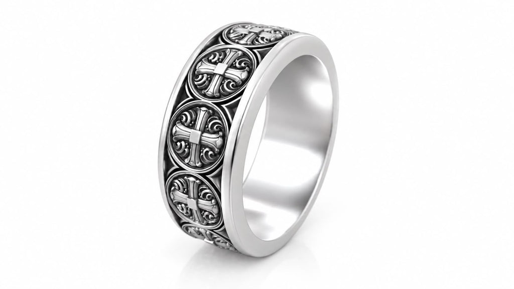 Gothic Cross Medallion Band Ring – Sterling Silver