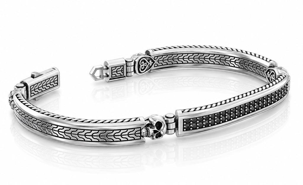 Skull ID Bar Black CZ Bracelet – Sterling Silver